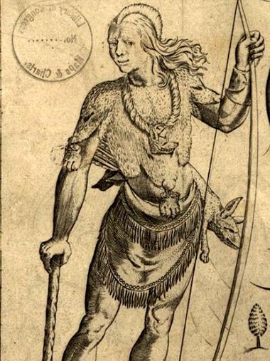 史密斯地图上萨斯奎汉诺克人的描绘(1624年). 图片来源:维基共享资源/国会图书馆